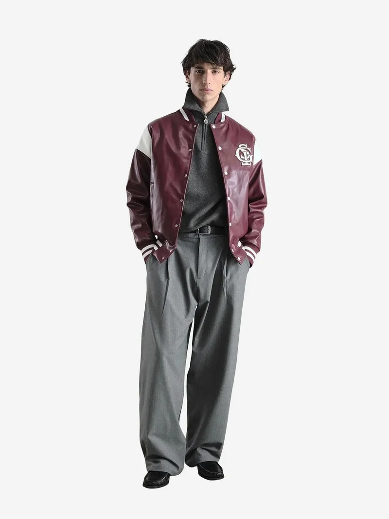 جيستو GIESTO Faux Leather Relaxed Fit Jacket with Embroidery